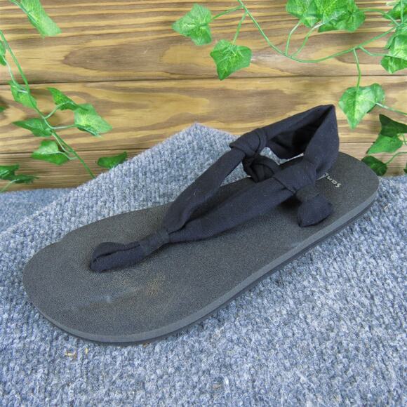 Sanuk Women's Thong Black‎ Fabric Sz 7 Medium Gently Used 2025 - Picture 1 of 6